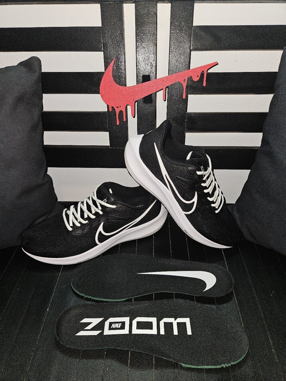 Nike Air Zoom Pegasus 39 'Black White' - Sz 11.5M/13W (DM0164-001)NB,Lace Swap